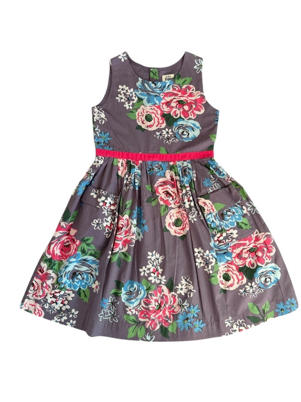 Mini Boden Girls Sz. 7-8Y Floral Sleeveless Pocket A Line Dress Tea Party Casual